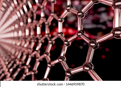 View Of A Graphene Molecular Nano Technology Structure On A Red Background - 3d Rendering