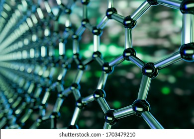 View of a graphene molecular nano technology structure on a green background - 3d rendering