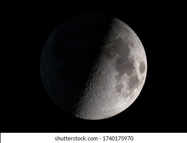 View of an half moon in space with stars in the background 3D rendering elements of this image furnished by NASA