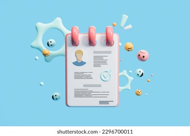 View of job application with cogwheels around it over blue background. Concept of recruitment and job search. 3d rendering - Powered by Shutterstock