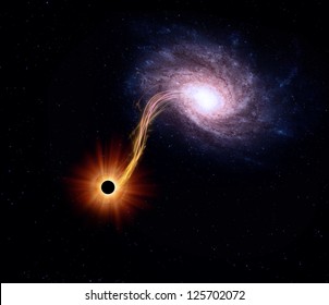 View of a large spiral galaxy and a black hole
