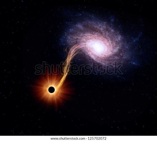 大きな渦巻き銀河とブラックホールのビュー のイラスト素材
