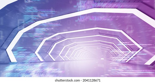 View of a Light Corridor modern background. Futuristic Sci-Fi Tunnel. 3D Rendering