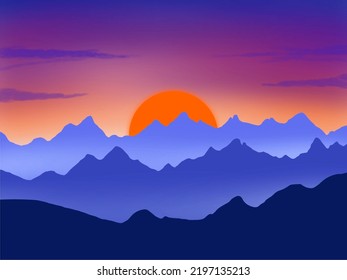 A View Of Misty Sunrise In The Mountains