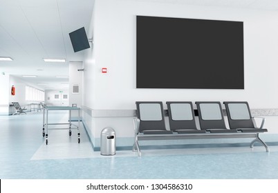 Uitzicht op een Mock up van een frame in een wachtkamer van een ziekenhuis