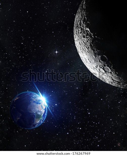 view from moon - sunrise of earth -\
Europe  - Elements of this image furnished by\
NASA
