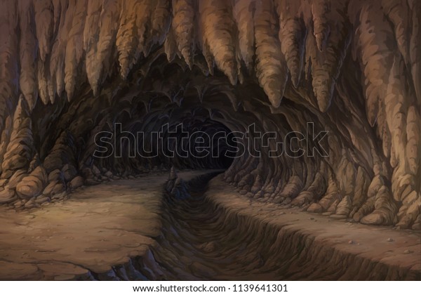 洞窟の入り口の景色 洞穴の中を見る のイラスト素材