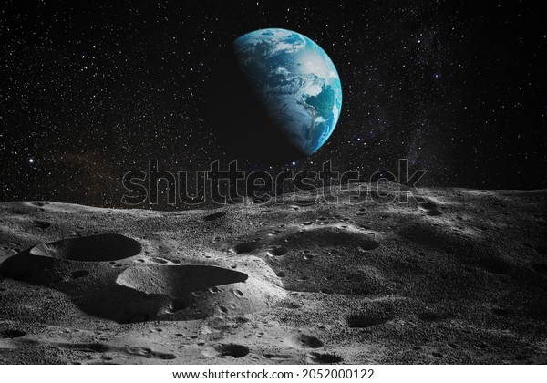 View on Earth from Moon. Elements\
of this image furnished by NASA. 3D rendered\
illustration.