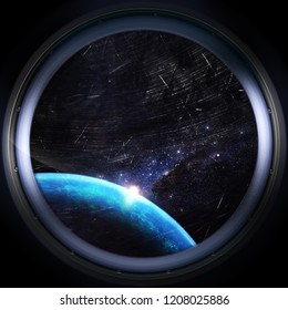 View on a planet from the spacecraft inside