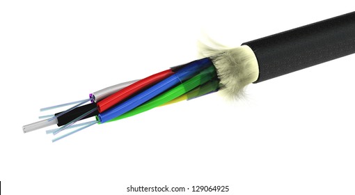 View Or An Optical Fiber Cable With Kevlar, Tubes And Fibre, Image Over White Background