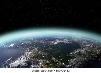 View of planet earth from space in 3D rendering. Elements of this image furnished by NASA - Shutterstock ID 607901483