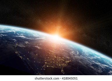 View Of The Planet Earth From Space During A Sunrise 'elements Of This Image Furnished By NASA'