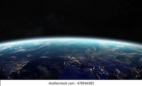 View Of The Planet Earth From Space During A Sunrise 3D Rendering Elements Of This Image Furnished By NASA