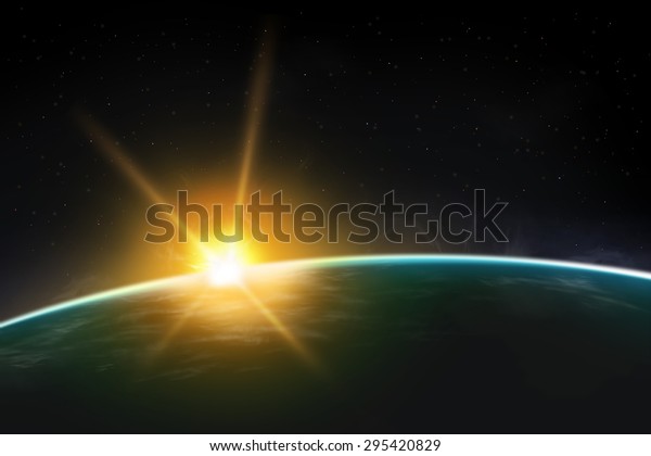 惑星の日の出 日没のビュー 美しい宇宙の写実的なイラスト 惑星の壁紙 のイラスト素材