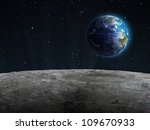 View of the rising Earth seen from the Moon