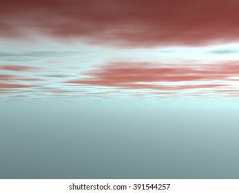View of the sky with red clouds and blue environment. Without land and objects. 3D Illustration, 3D rendering