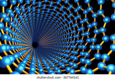 View through Carbon Nanotube, Blue Atoms and Orange Bonds