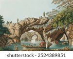 View at Villa Scabrosa illustrated by Luigi Mayer (1755-1803). Ottoman historical painting. Vintage ancient landscape art drawing illustration, old Ottoman village history painting art print.