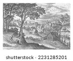 View of the village of Saint-Gilles and the southeastern part of the Brussels ramparts with the Halle gate. The print is part of a series with faces from the Brussels area.