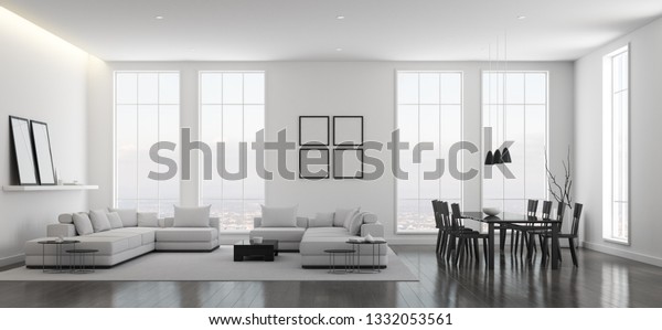 View White Living Room Minimal Style Stock Illustration 1332053561