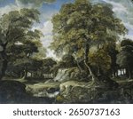 View in the Woods (1660 - 1690) by Jan van der Heyden. Vintage nature landscape painting artwork, old illustration of nature landscape.