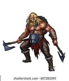 viking berserker on white  realistic illustration