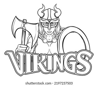 Viking Female Warrior Woman Sports Team Mascot Cartoon Character