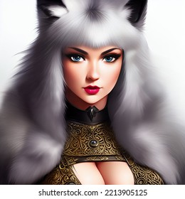 Viking Fur Warrior Princess Hero. Digital Artwork Illustration. 