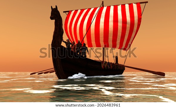 Viking Men Longship 3d Illustration Viking Stock Illustration ...