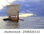 Viking ship longship 3D render image rowing vikings on a sailing ship