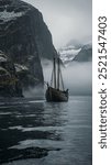 Viking Ship Sailing Through Nordic Fjords