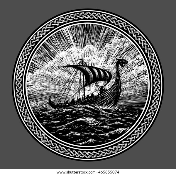 Viking Ship Scandinavian Ornament Storm North Stock Illustration 465855074