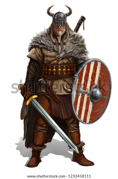 Viking Sword Shield On White Realistic Stock Illustration 1232458111