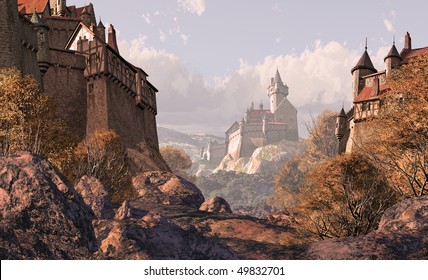 Village Castle In Medieval Times