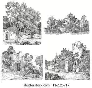 Village illustration - Powered by Shutterstock