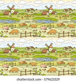 Village landscape. Seamless background - Shutterstock ID 579623329