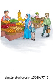 Village Market For Book Illustrations