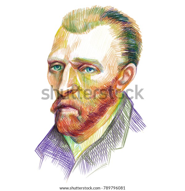 Vincent\
van Gogh artist portrait drawn with color\
pencils