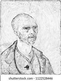" Vincent van Gogh, Self-Portrait Dedicated to Paul Gauguin " Drawing / Art in the style of Post-Impressionism. Free interpretation of Vincent Van Gogh's famous painting in a new reproduction. pencil