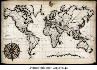 Vintage 18th Century World Map On Old Paper