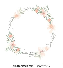 Vintage Aesthetic Wildflower Wreath In Pastel Beige Orange Color. Botanical Floral Frame Isolated On White Background. Rustic Meadow Template For Wedding Invitation, Birthday Card, Nursery, Packaging