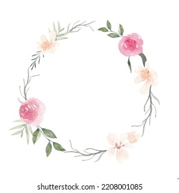 Vintage Aesthetic Wildflower Wreath In Pastel Pink Beige Color. Botanical Floral Frame Isolated On White Background. Rustic Meadow Template For Wedding Invitation, Birthday Card, Nursery, Packaging