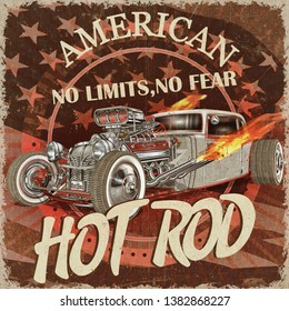 Vintage American Hot Rod Poster Stock Illustration 1382868227