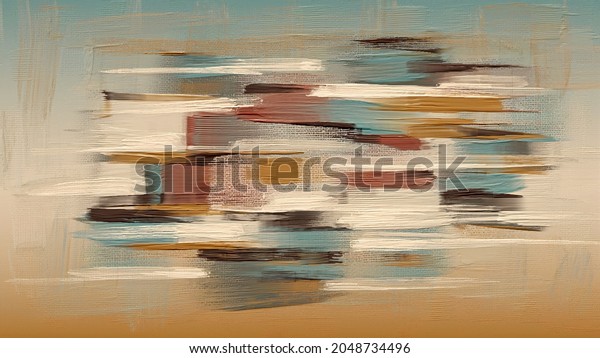 Vintage artwork, paint strokes, painting on canvas. Above bed art, artistic texture. Abstract grungy background, light hand painted cover, backdrop, brown ochre, sand and teal