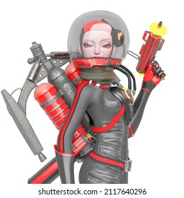 Vintage Astronaut Girl, 3d Illustration