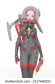 Vintage Astronaut Girl Is Happy, 3d Illustration