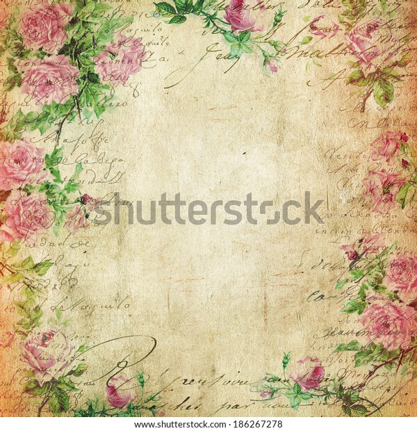 ビンテージ背景 花の背景 ビンテージ紙 バラ柄 のイラスト素材