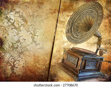 Vintage Background With Gramophone