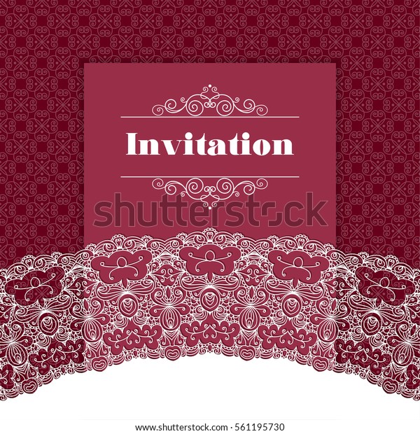 Vintage background ornamental\
lace border. Greeting card or invitation template.\
Illustration.