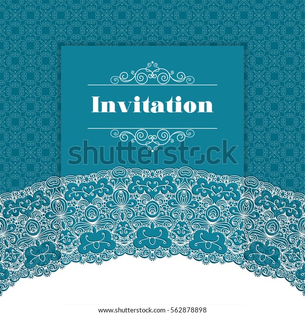 Vintage background ornamental\
lace border. Greeting card or invitation template.\
Illustration.